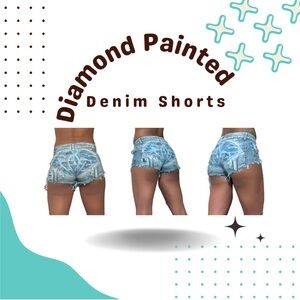 Custom Studded Diamond Painted Denim Shorts